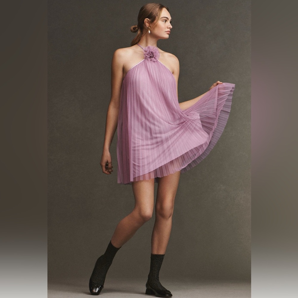 NWT - Med & Large - BHLDN Rosette Halter Tulle Shift Mini Dress